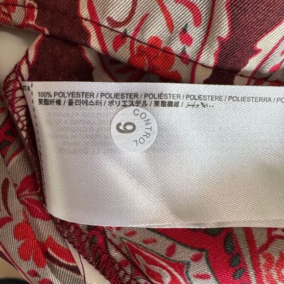 Mango Satin Paisley Print Shirt Dress Wrap Midi Size 6 Burgundy Red Coastal Boho - Picture 10 of 10